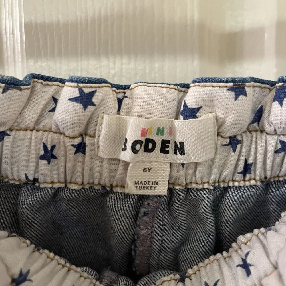 Mini Boden Heart Pocket Elastic Waist Jeans Blue Pull-On Girls Size 6 years